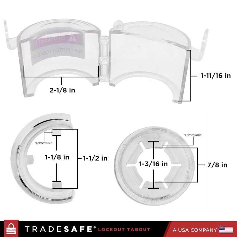 TRADESAFE Emergency Stop Button Cover Lockout - Round Transparent Push Button Switch Cover, 7/8-inch up to 1-1/2 inch Hole Diameter, 3-Piece Push Button Lockout - Image 2